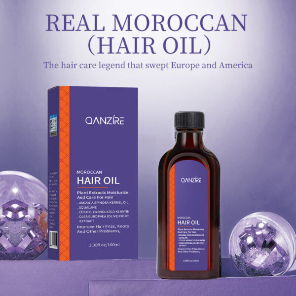 QANZIRE Moroccan argan hair oil | Soothe Frizz | 100ML Purple Bottle | Natural Ingredients with Argan Oil for Dry and Frizzy Hair