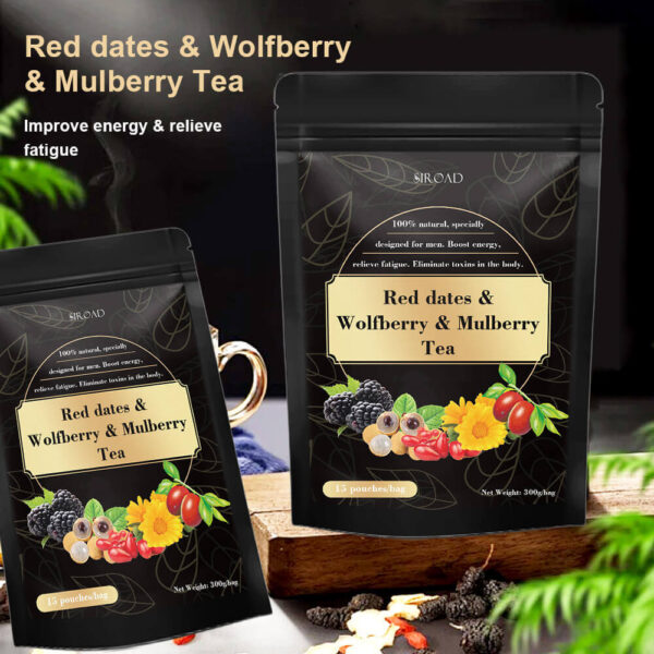 Siroad Red Dates Wolfberry Mulberry Herbal Tea | Natural Detoxifying and Energy Boosting Tea for Men | 100% Natural Ingredients, No Additives