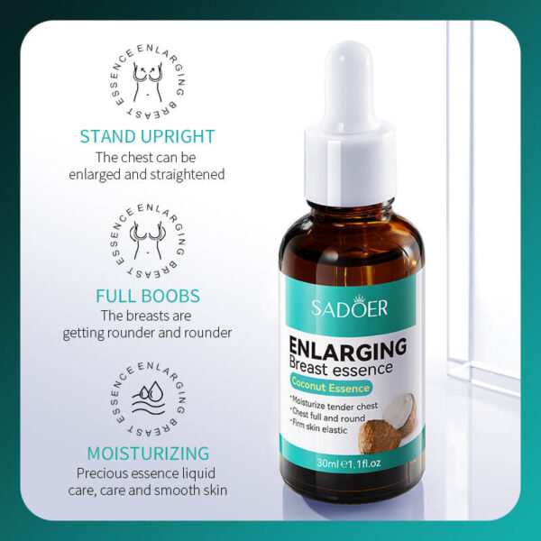 SADOER Enlarging Breast Essence | Coconut Essence Based | 30ml (1.1 fl. oz) | For Fuller and Firmer Breasts with Moisturizing Effect